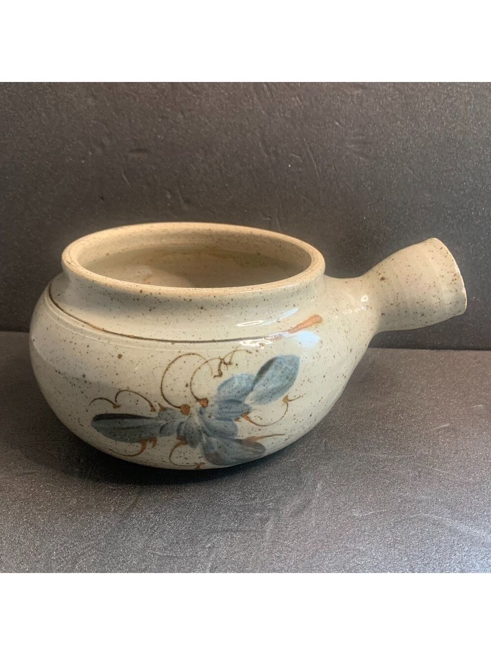 Vintage Pottery Handmade Soup Bowl with Handle 4x9 No Cracks.